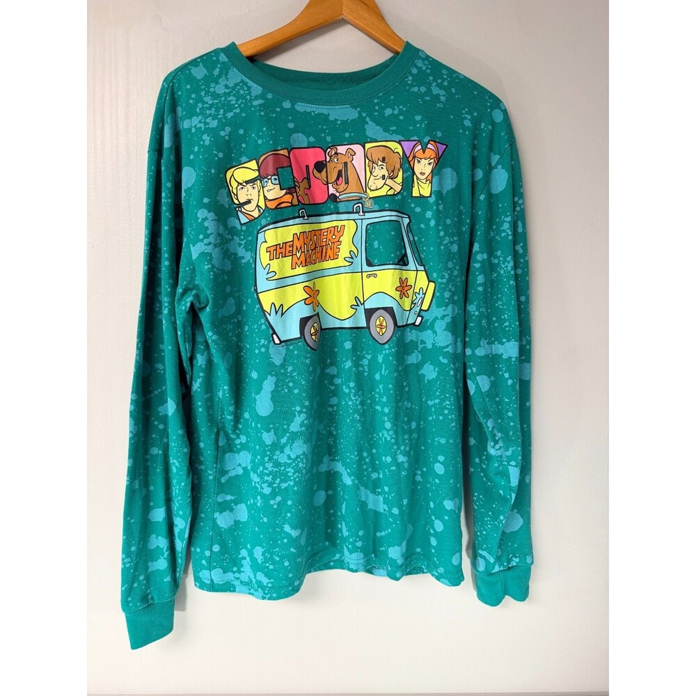 Scooby-Doo Men's M Teal Mystery Machine Bleach Tie Dye Long Sleeve Graphic Shirt